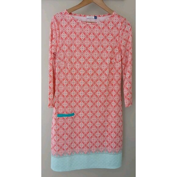 Cabana Life Coastal Cabana Shift Dress Size Small Pink Geo Pocket L/S UPF 50 - Picture 1 of 12